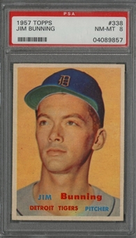 1957 Topps #338 Jim Bunning Rookie Card - PSA NM-MT 8